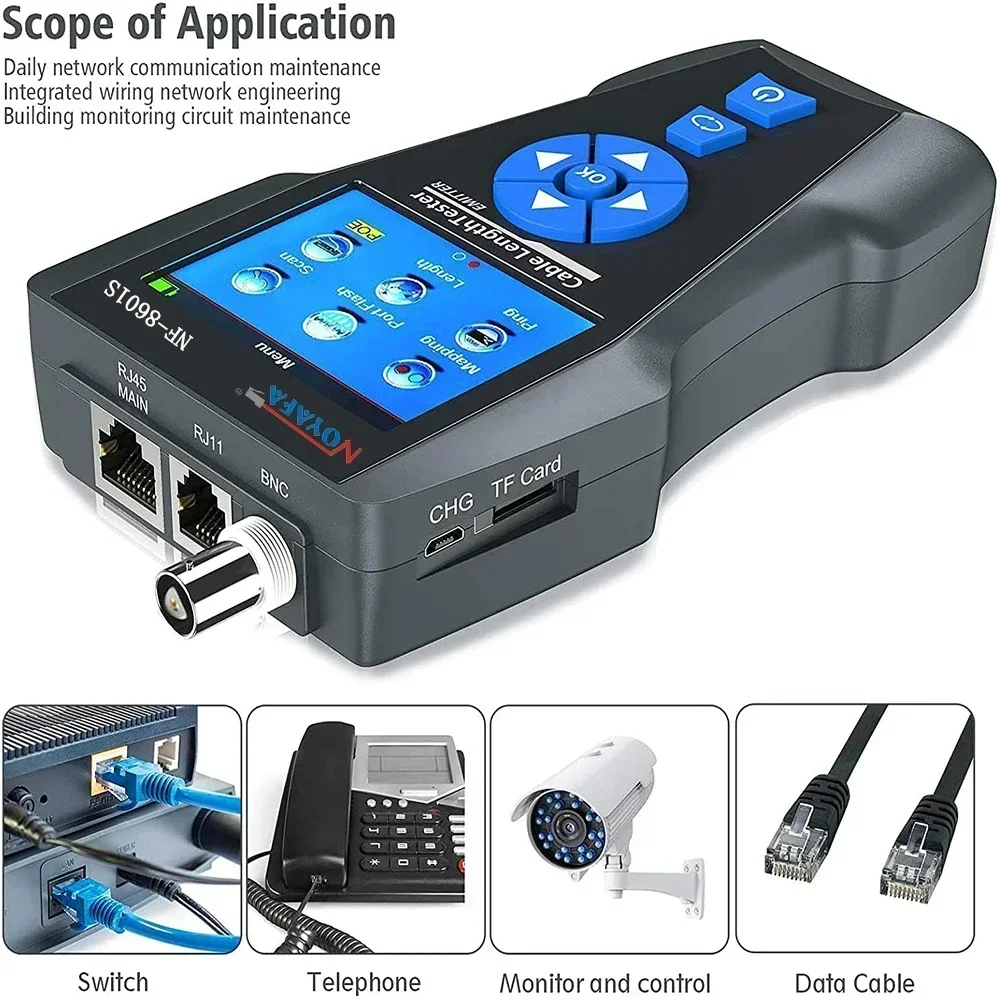 ZHOUCE NF-8601S Multifunctional RJ45 CAT6 Network Cable Tester Cable Tracker PoE/PING/Port LCD Display Measure Length Wiremap