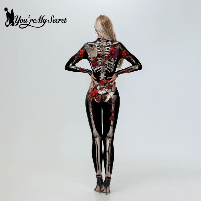 [You're My Secret] Halloween Girls Ghost Adult Skeleton Cospaly Costume Carnival Party Zentai Bodysuit Scary Show Outfit Suits