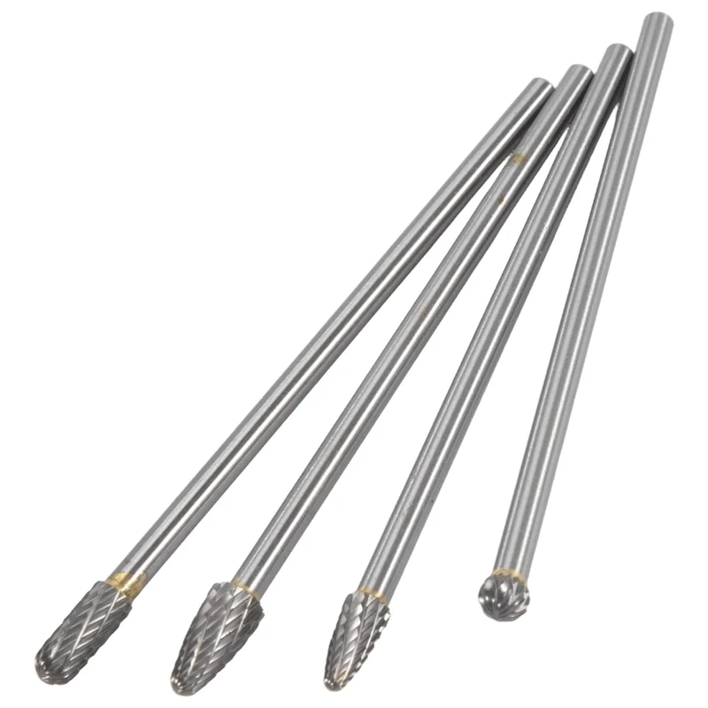 4Pcs Long Reach Rotary Burr Double Cut Tungsten Carbide Bit 1/4 Inch Shank 6 Inch Set