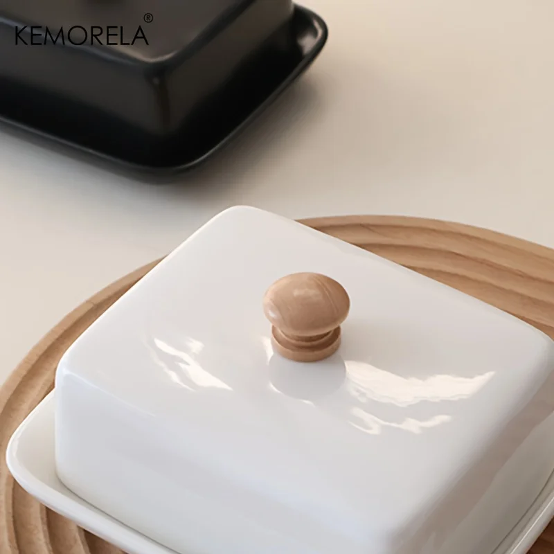 KEMORELA Ceramic Butter Dish Lid Rectangular Sealable Cheese Storage Box