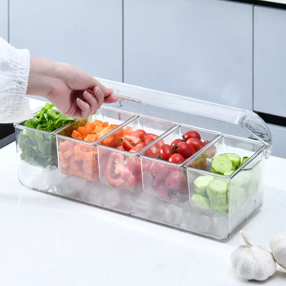 New 5 Compartments Ice Party Platter Large Capacity Transparent Ice Serving Tray Convenient Durable Bar Seasoning Box 5