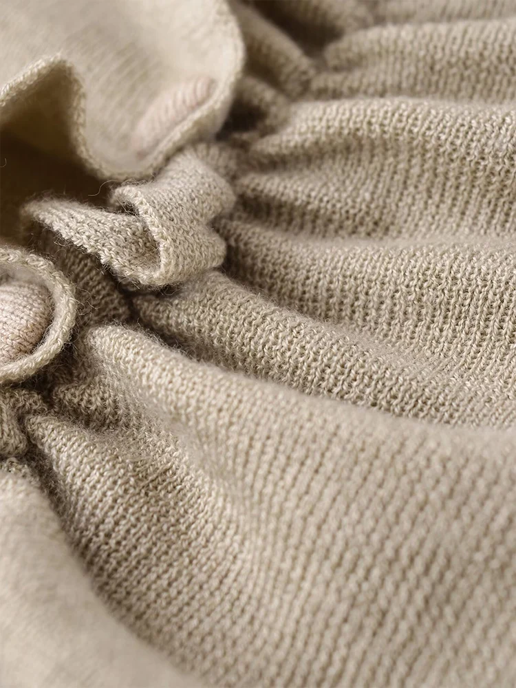 Women's Ruffles Cardigan Casual Style Solid Slim Fit Pleated Decoration Long Sleeve Knitwear Fashion Elegant Ladies Sweater