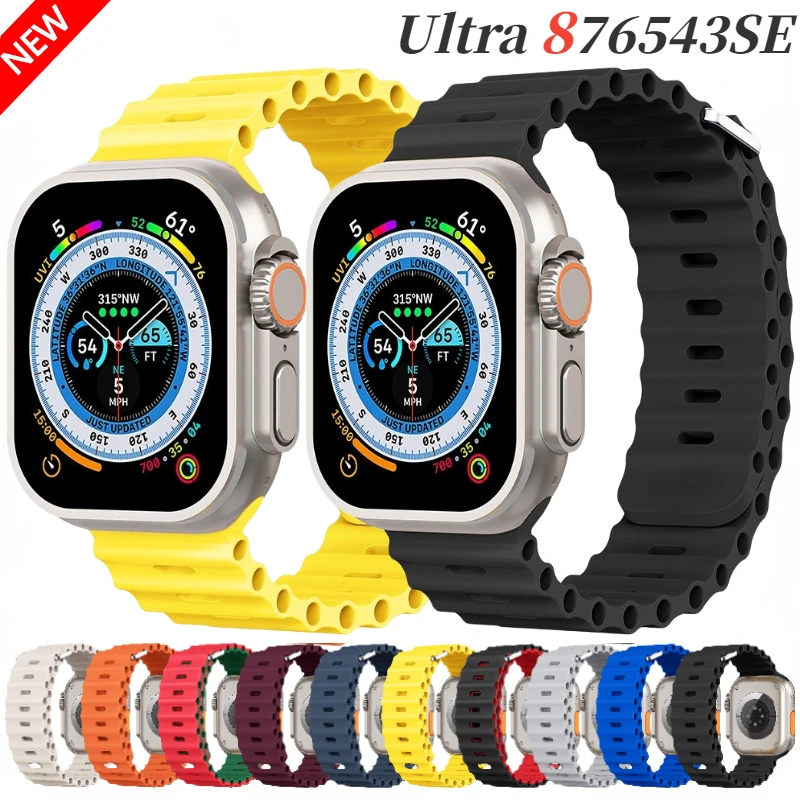 

Ocean Strap For Apple Watch Ultra Band 49mm 45mm 44mm 40mm 41mm 42mm Sports Silicone Bracelet iWatch Series 8 7 6 5 4 3 SE Belt