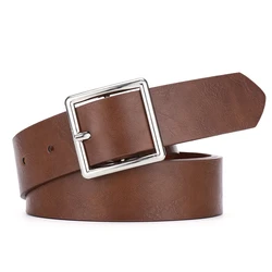 Women's Chic Luxury Black Belt - Soft PU Leather with Square Pin Buckle, Fancy Vintage Style - 105cm (Coffee)