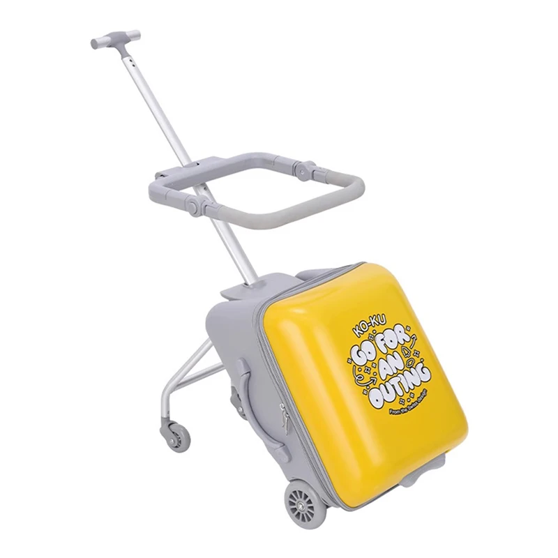 Yellow20KidsSuitcaseChildSeatPushableandSeatableTravelLarge