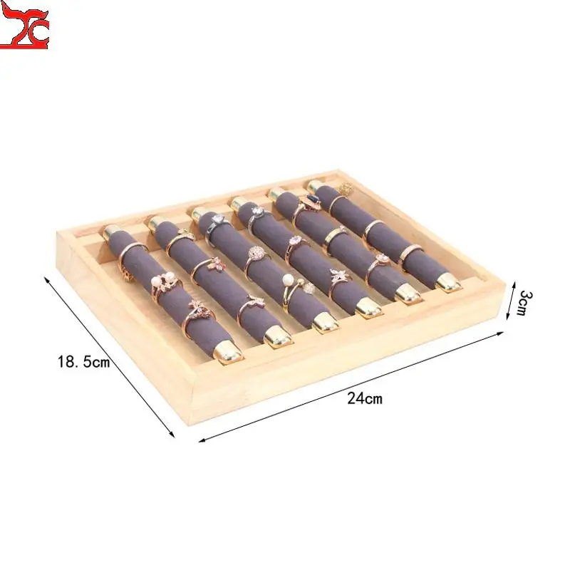 Removable Wooden Ring Display Tray with 6 Ring Sticks Jewelry Store Showcase Props Ring Holder Organizer