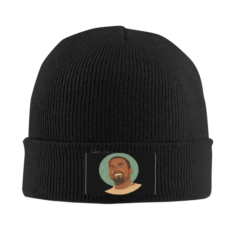 

Kanye West Head Cartoon Art Skullies Beanies Caps Streetwear Winter Warm Women Men Knitted Hat Unisex Adult Bonnet Hats