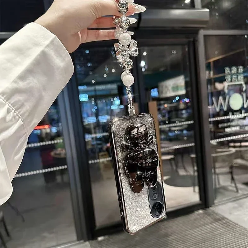 Luxury Cute Rabbit Makeup Mirror Stand Case with Bracelet - Premium Protective Cover