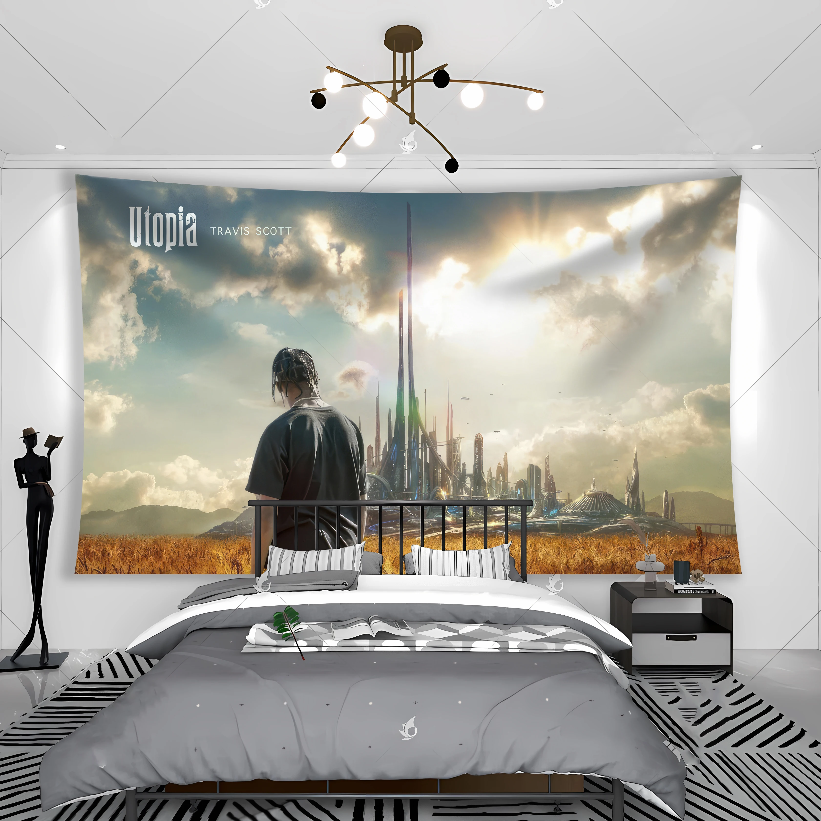 Travis Scotts Album Utopia Arazzo Banner Rap Printed Poster Club O Room Comodino Decorazione Studente Dormitorio 2023 Art