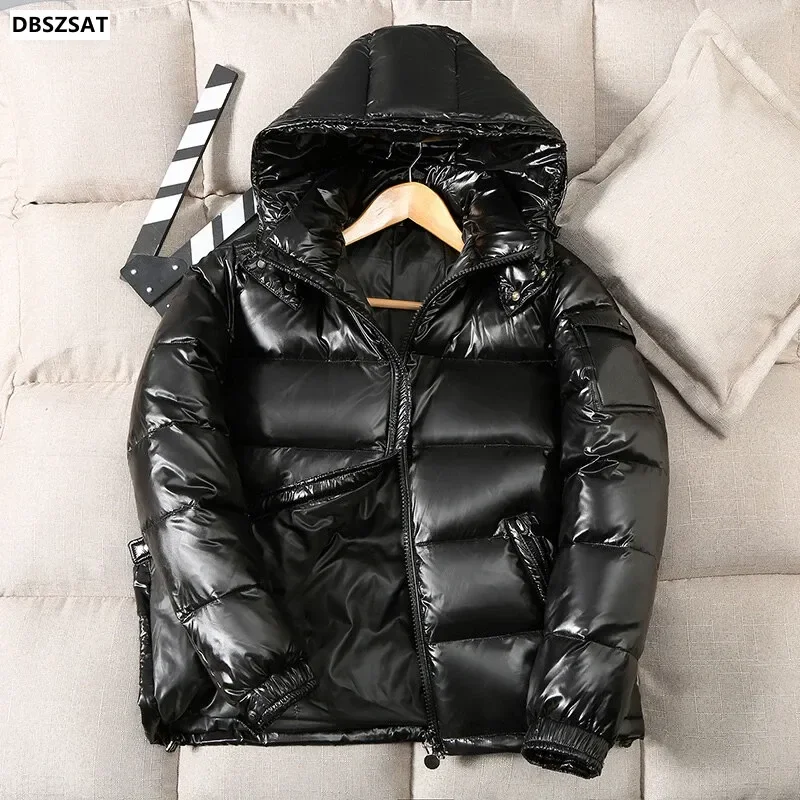 Down Jacket Men Women Winter Thick Warm Glossy Duck Zipper
