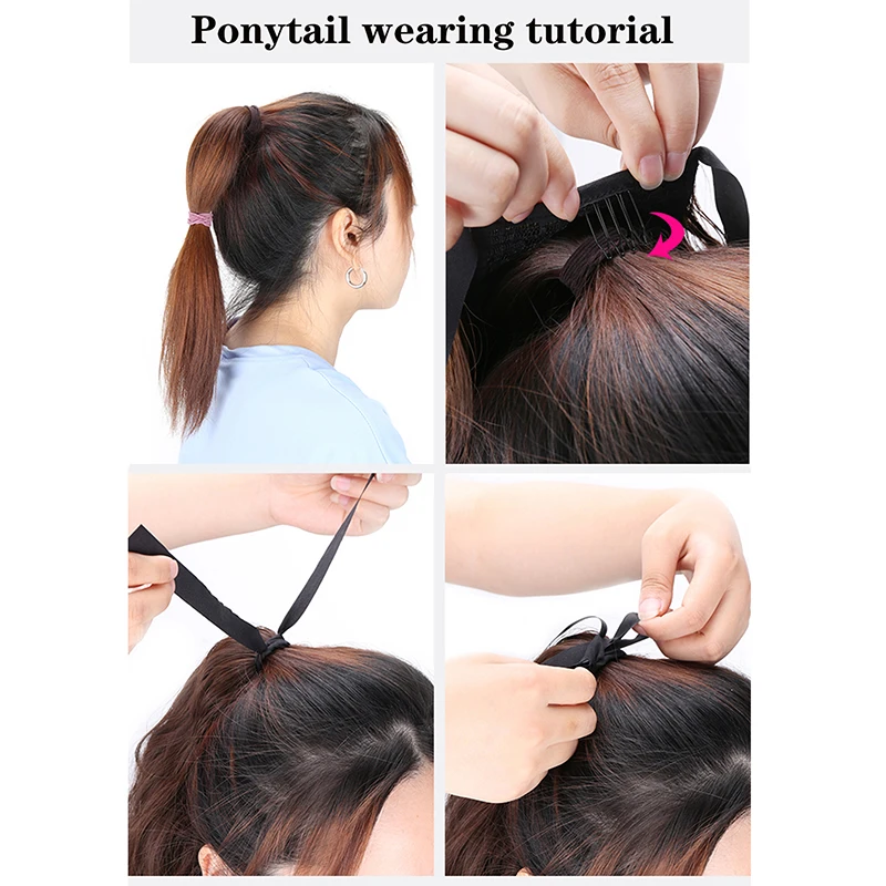 Synthetic Long Straight Red Ombre Ponytail Hairpiece Natural Fake Velcro Wrap Clip-on Ponytail Extensions Afro Ponytail images - 6