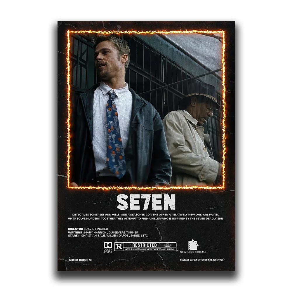 Vintage Black Cinema Art: Se7en Film Canvas Wall Mural