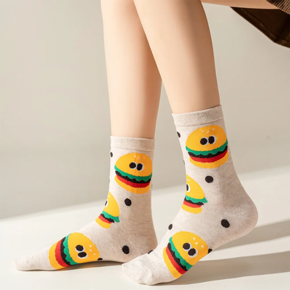5 Pairs Cute Cartoon Food Cotton Socks - Fun Personality Korean Style Socks