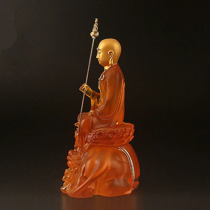 금 도금 절묘한 Ksitigarbha 불상, 수지 쓸기 악마 마스코트, 길조 홈 퍼팅 장식, 15cm