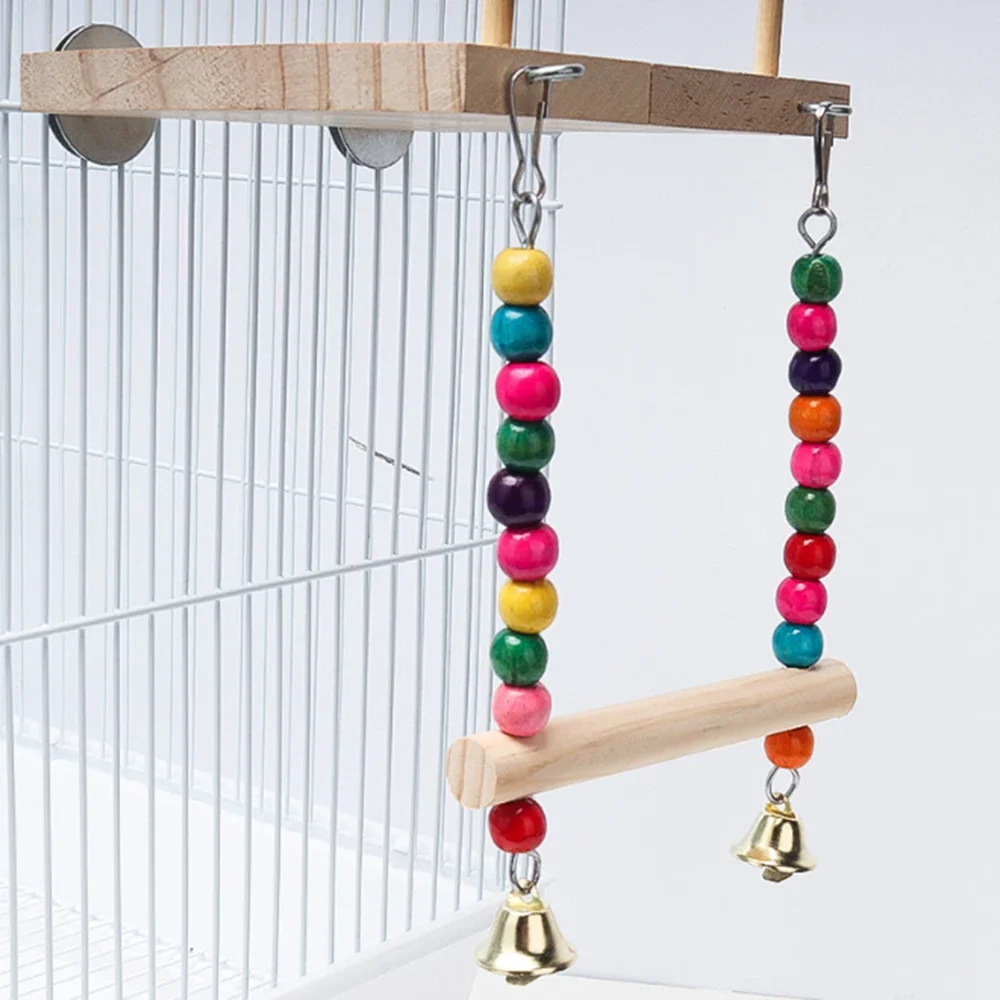 Bird Stand Platform Swing Toys Wooden Parrot Swing Toy Suspension Bridge Climbing Frame with Chewing Beads Birdcage Accessories
