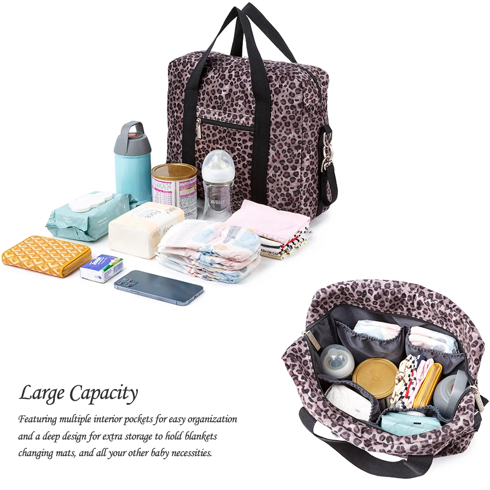 Soboba Fashion Leopard Diaper Bag for Mothers Large Capacity Shoulder Bag for Newborn Baby with Nappy Changing Pad & Straps 3