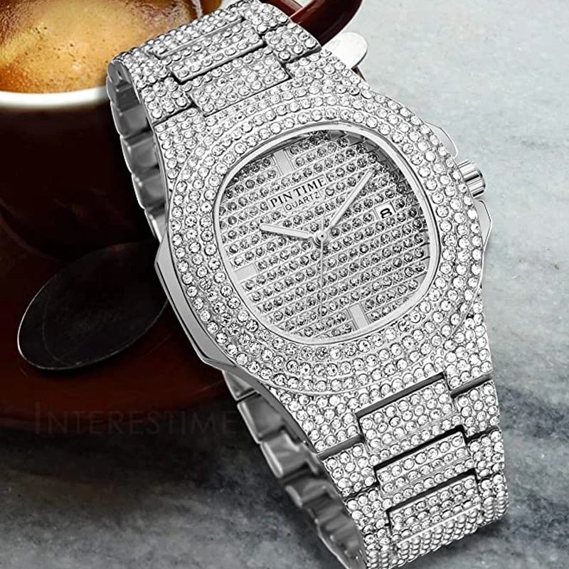 Fashion Iced Out Watch Men Diamond Steel Hip Hop Mens Watches Top Brand Luxury Gold Clock Reloj Hombre Relogio Masculino