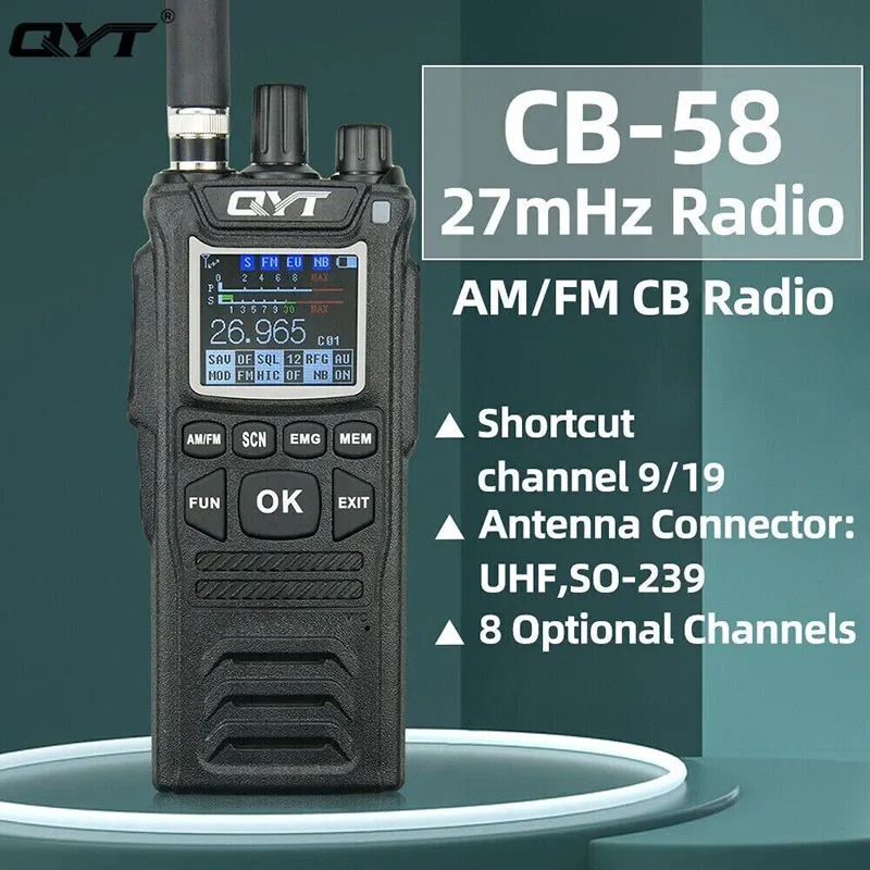 

Original QYT 27MHz CB-58 Radio Standard Handheld 26.965-27.405MHz 40 Channel AM/FM CB Radio Walkie Talkie with 4100mAh Battery