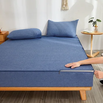 6-Sides Fully Enclosed 100% Cotton Mattress Cover with Zipper Ultra Soft Fitted Sheet for Double Bed Twin Full Queen Customized