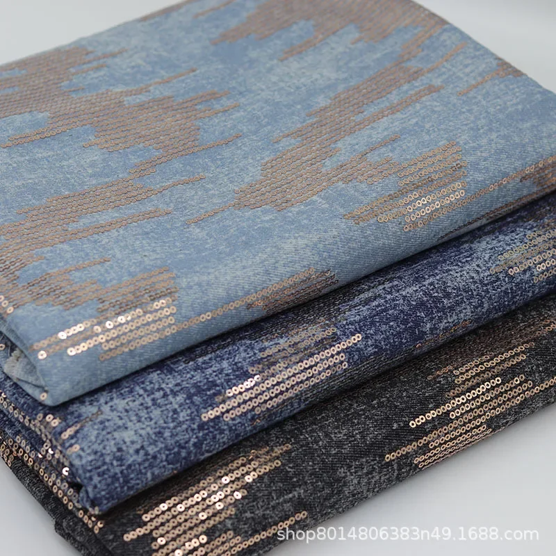 Washed Denim Fabric Embroidered Champagne Bead Dress Clothing Material for Dresses Coats Pants Children's Accessories And Baby C