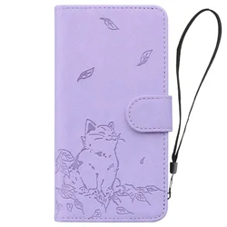 Kawaii Cat Leather Flip Wallet Phone Case Cover - Samsung S23 (PURPLE)