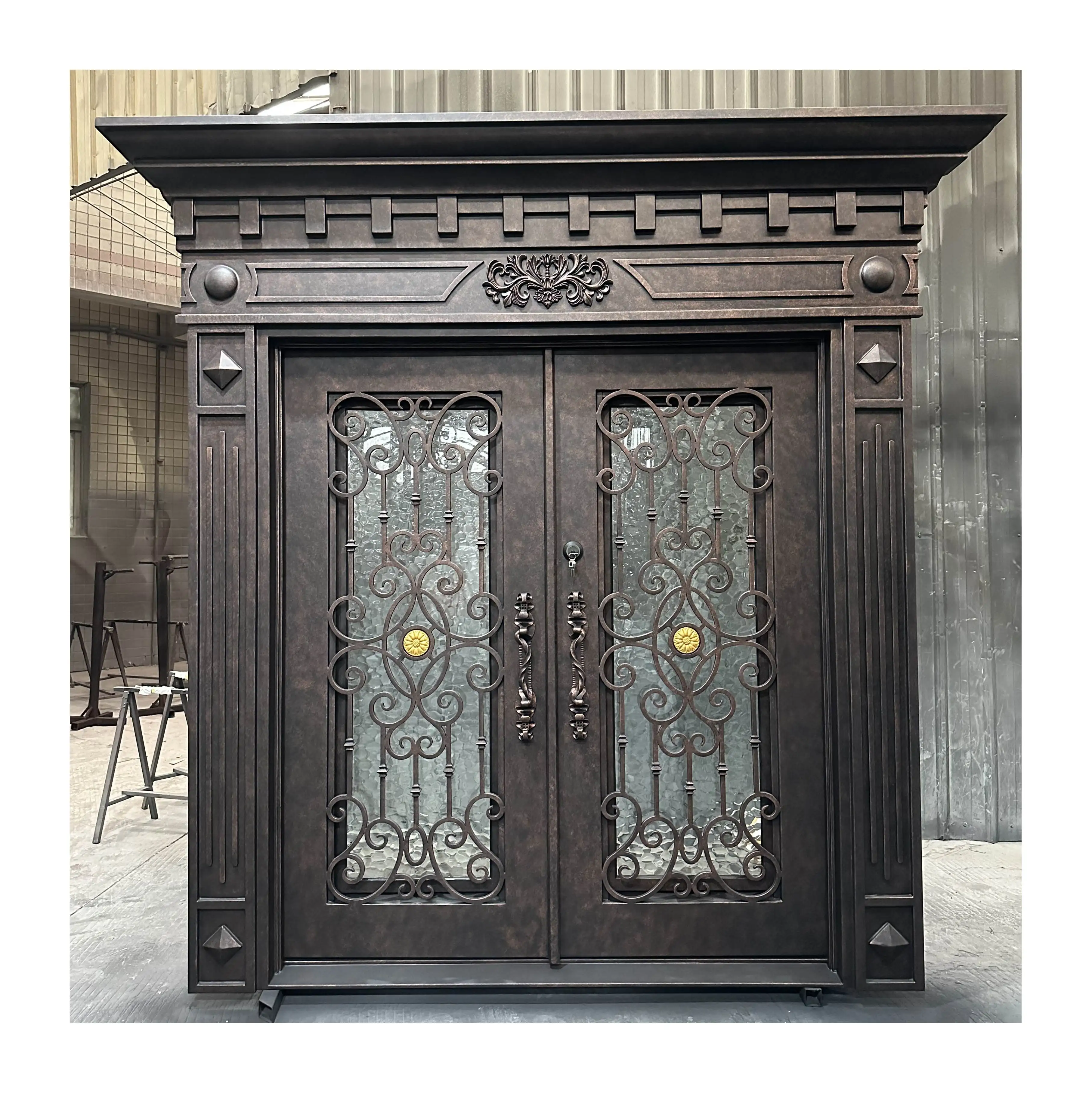 

Factory Pre-hang Wrought Iron Entrance Security Steel Door Double Iron Door Designs Wrought Iron Doors