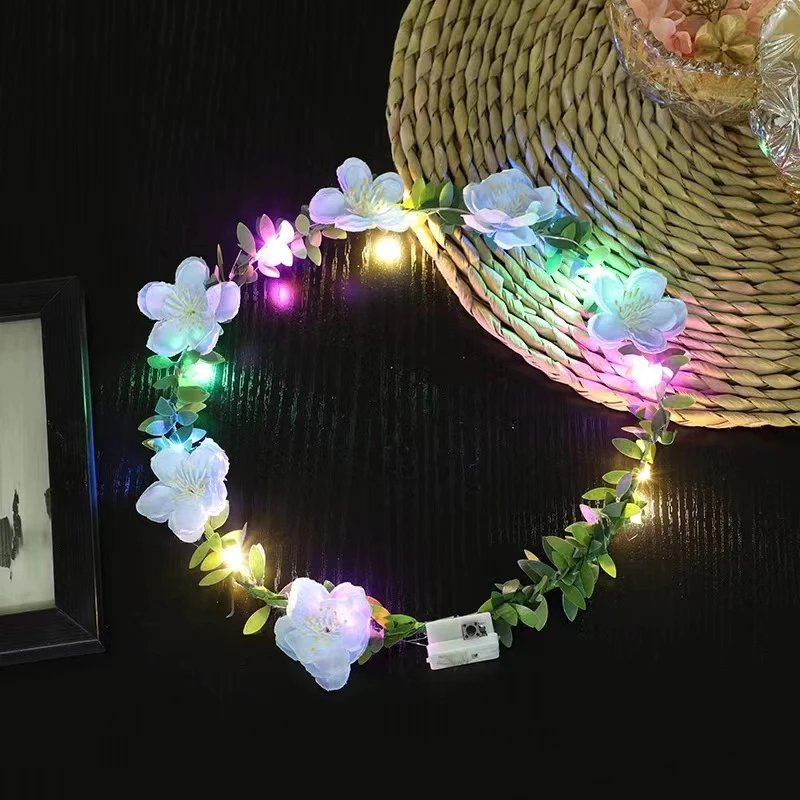 Wedding Party Crown Flower Headband LED Light Wreath Garland Decoration Women Girl Birthday Favor Luminous Hair Garland Hairband