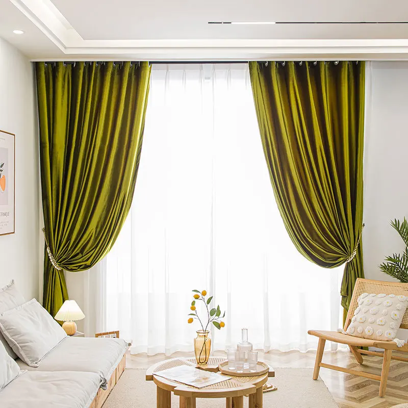 

Retro Light Luxury Curtains Large Area Living Room Blackout Drape Home Bay Window Drapes Minimalist Bedroom Soundproof Curtain