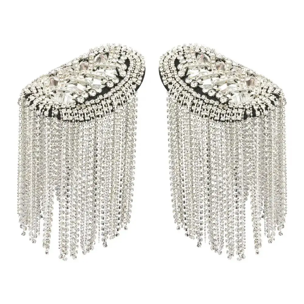 Useful Popular Shoulder Jewelry Tassel Rhinestones Epaulettes Gold Silver Brooch Epaulet Brooches
