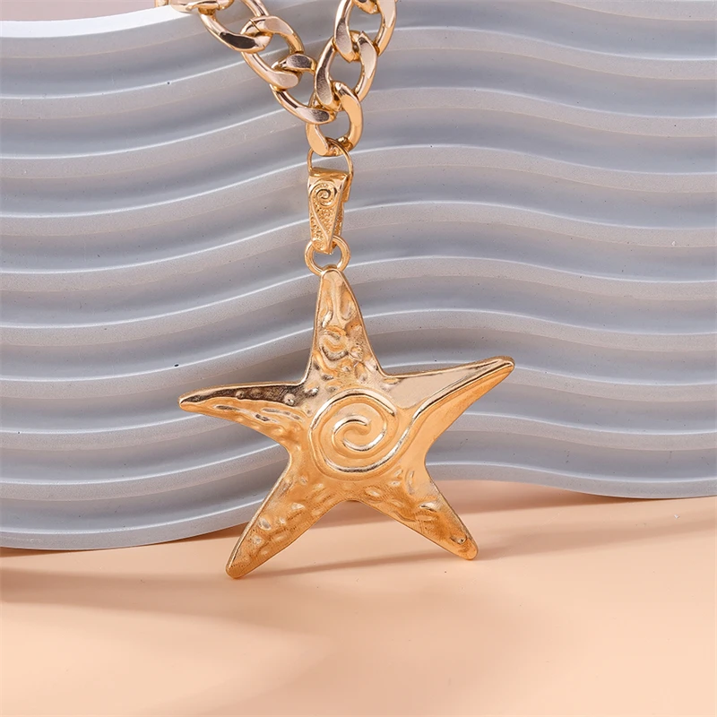 Gotische übertriebene Metall-Halskette mit großem Stern für Frauen und Mädchen, Party, Festival, Schmuck, Geschenke – Detail 6
