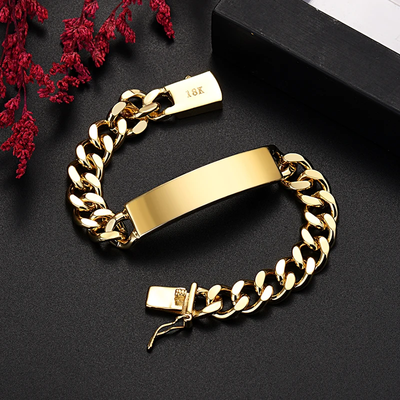 

wholesale 18K Gold 10MM chain bracelets for man women high quality fashion jewelry wedding party Christmas gifts 20cm