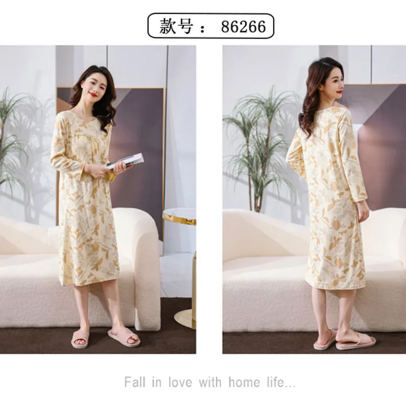 Autumn Nightgowns Women Cotton Long Sleeve Night Dress Loose Sleepshirt Soft Loose Nightwear Pajamas Sleepwear Outwear Plus Size