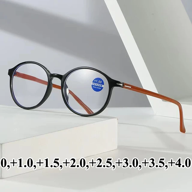 Gafas de presbicia para hombre y mujer, lentes de lectura con montura  redonda, antiazul, con dioptrías de 0 a + 4,0 - AliExpress