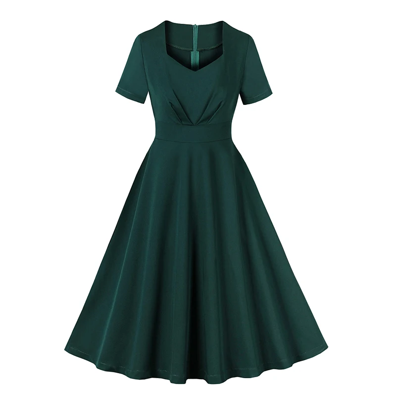 

Summer Vestido de festa Women Short sleeve Sweetheart Neck Green Vintage retro rockabilly pin up casual party Knee Length dress