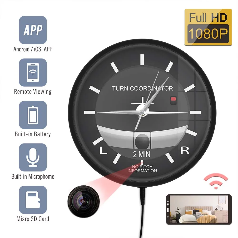 Pilots Airplane Instrument Cockpit Voice Activated Light Emitting Watch Metal Camera Clock  