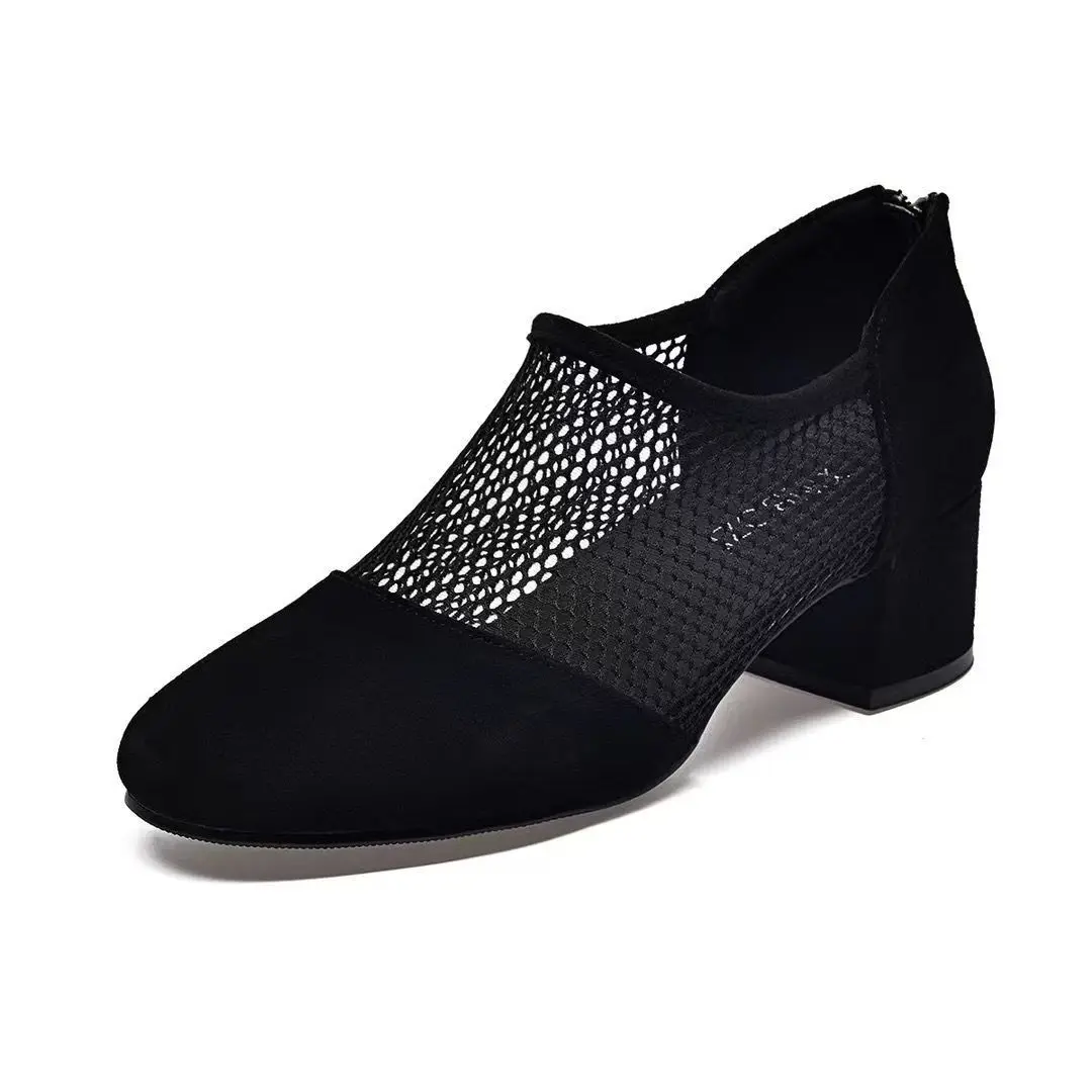 Damen Chunky Heels Stiefeletten für den Sommer 2026 – Mesh-Hohlmuster, Wildlederimitat, kurze Stiefeletten, Übergrößen, spitze Zehenpartie, Sandalen – Detail 12