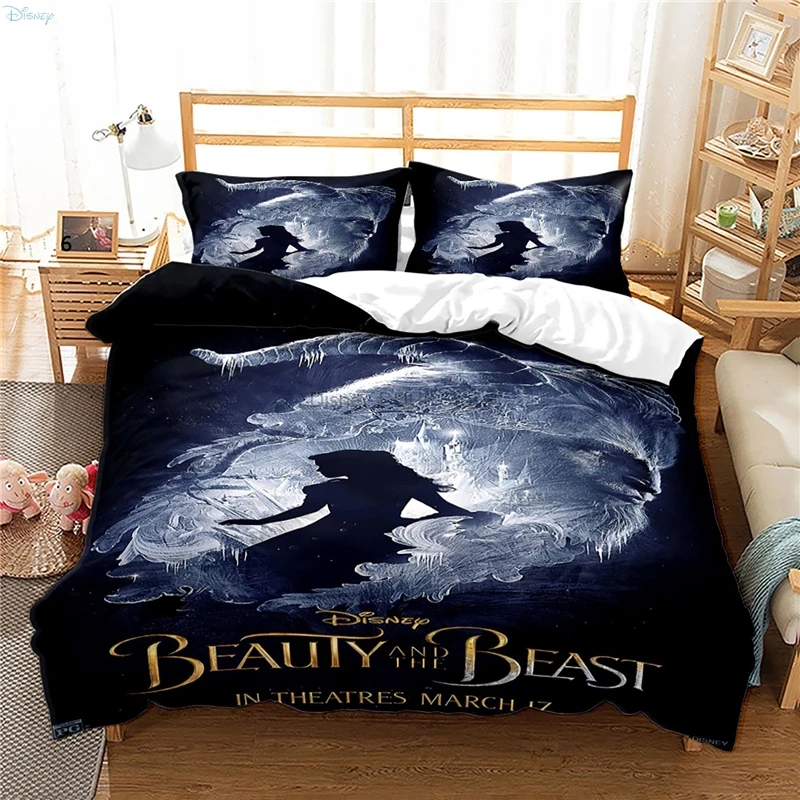 Beauty and The Beast Bedding Set Cartoon Disney Movie Pattern Duvet Cover Pillowcase Europe USA Australia King Size Bed Linens