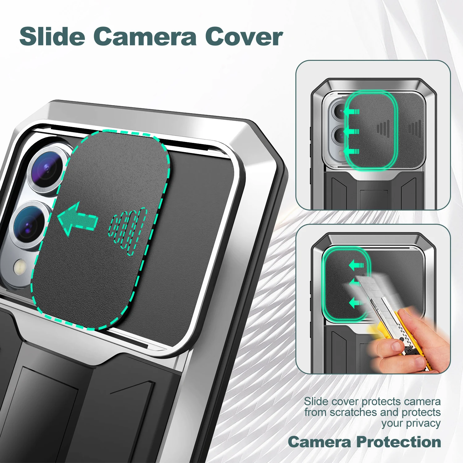 Durable Metal Shockproof Case with Screen Protector and Stand