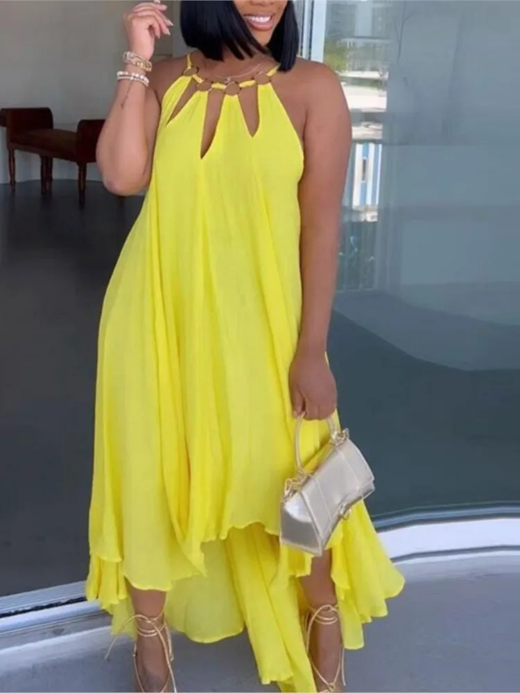 

Elegant Dresses For Women Sexy Cutout O-Ring Decor Asymmetrical Casual Dress 2023 Summer New Fashion Casual Sundress Outfits