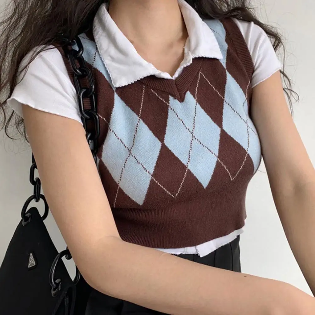 Chaleco Tejido Chalecos De Rombos Para Mujer Chaleco Tejido Con