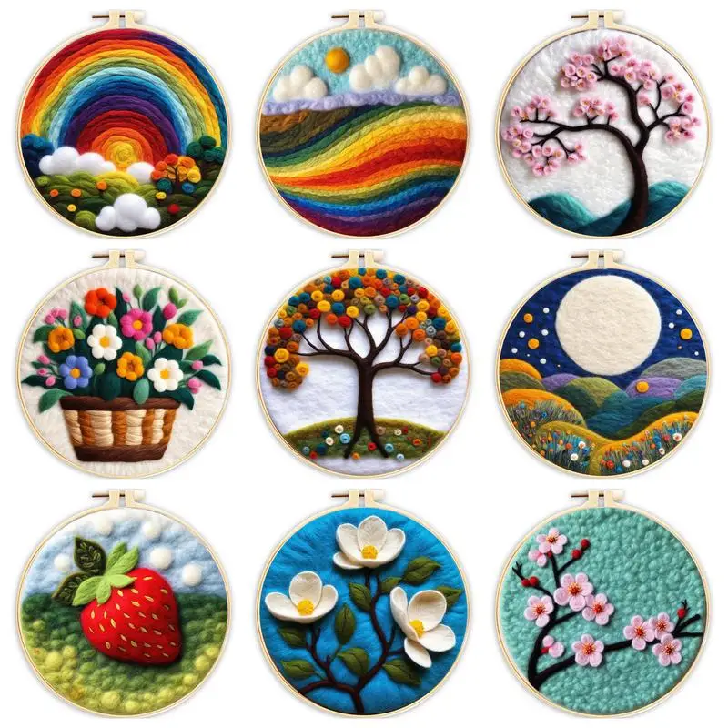 1 Pack Flowers Pattern Diy Wool Felting Kit Beginners Creative Craft Gift Home Decor wool felting kit