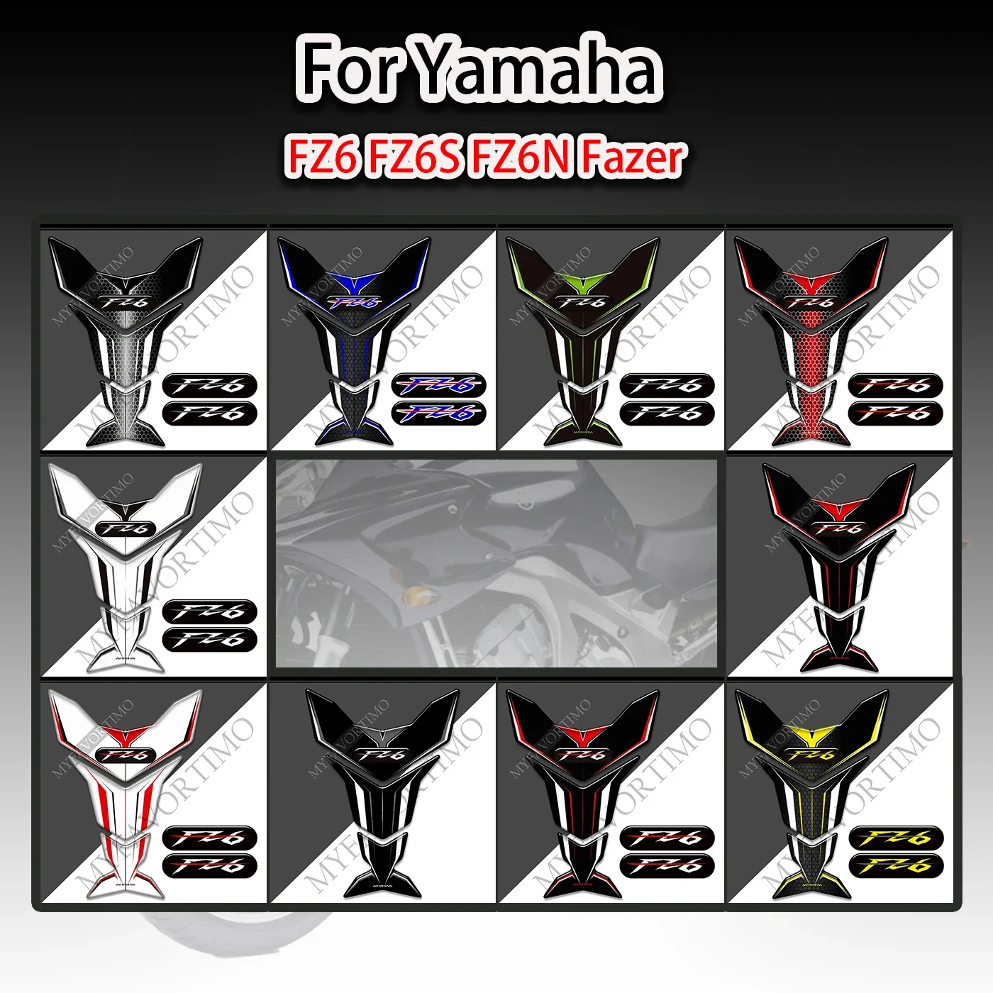 For Yamaha FZ6 FZ6S FZ6N Fazer Knee Decal Kit Gas Fuel Oil Emblem Logo Fairing Fender Windshield Motorcycle Stickers Tank Pad