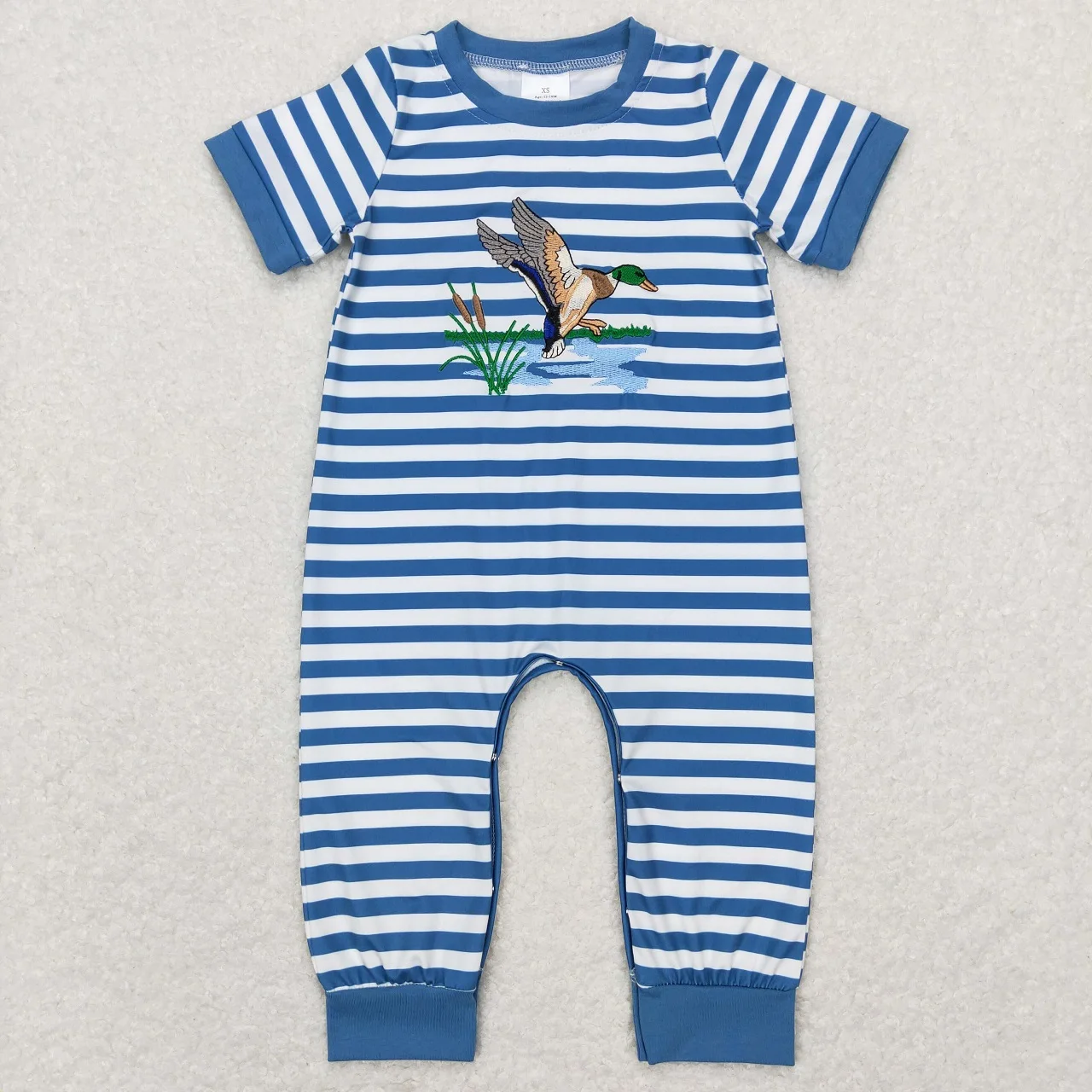 

Wholesale Kids One-piece Newborn Coverall Bodysuit Baby Boy Toddler Embroidery Duck Romper Short Sleeves Stripes Blue Jumpsuit