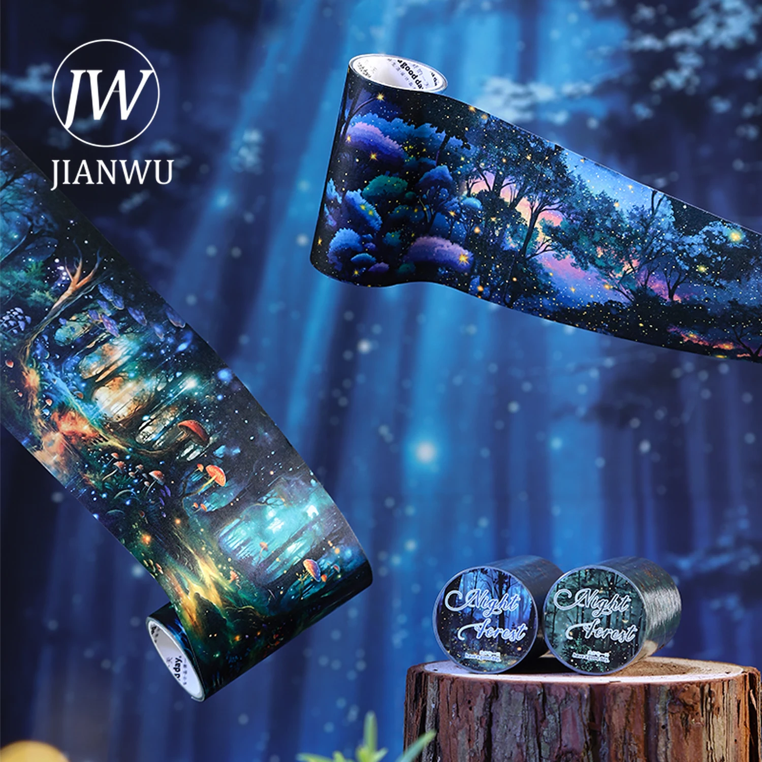 JIANWU 80mm * 200cm 야간 숲 시리즈 빈티지 나무 빛 풍경 재료 콜라주 Washi 테이프 크리 에이 티브 DIY 저널 편지지