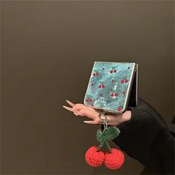 Charming Cherry Glacial Pattern Phone Case with Cherry Pendant Accessory - Razr 50 60 70 (A)