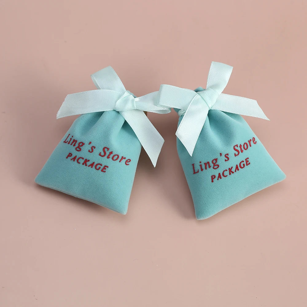 100 Stück Grüne Personalisierte Schmuck-Geschenktaschen mit Eigenem Logo, Samt-Zugbeutel für Hochzeit, Süßigkeiten, Kosmetik, Ringe, Ohrringe, Organizer – Detail 6