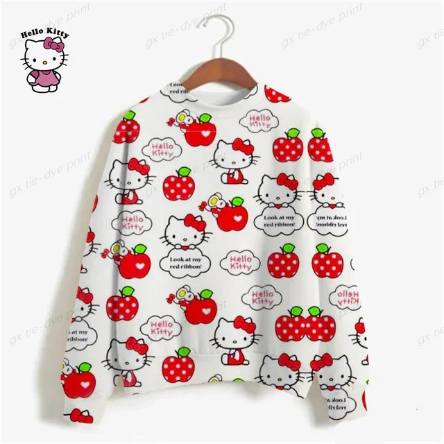 thumbnail image 1 of Sudadera con capucha con estampado de HELLO KITTY para mujer, suéter holgado con estampado de dibujos animados, moda coreana, elegante, fino, y2k, otoño, 1 of 3