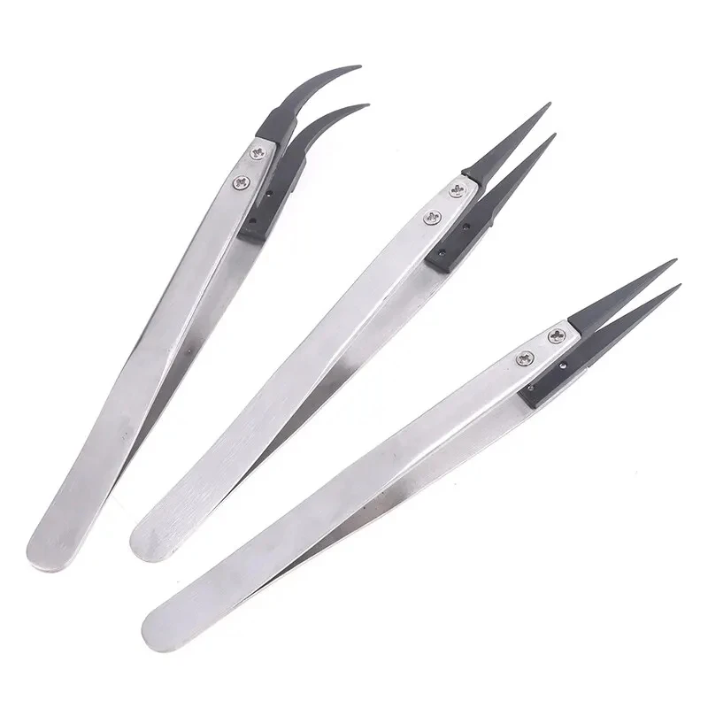 1PC For Watch Hands Installation Work Straight Elbow ESD-259 ESD-259A ESD-7A Handle Stainless Antistatic Plastic Tweezers