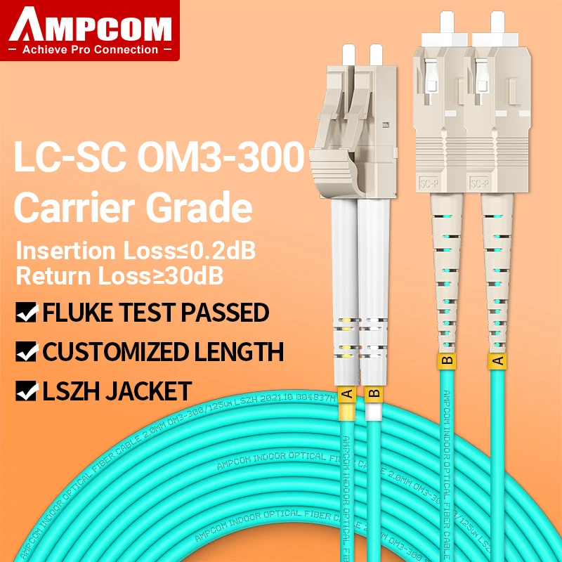 

AMPCOM OM3 LC to SC UPC Fiber Optical Patch Cable Multimode Duplex MMF 50/125μm 10Gbps Bend Insensitive 2.0mm Fiber Optic Cord