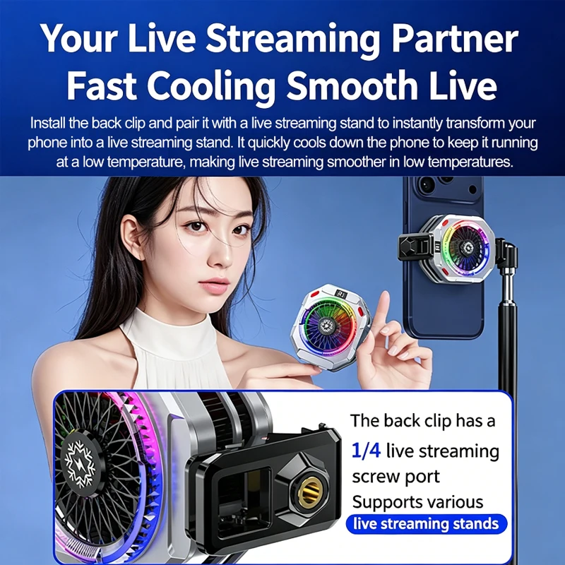 TH28 반도체 휴대폰 쿨러 최대 35W 강력 냉각 스마트 온도 제어 5가지 조절 모드 RGB 조명 쿨링